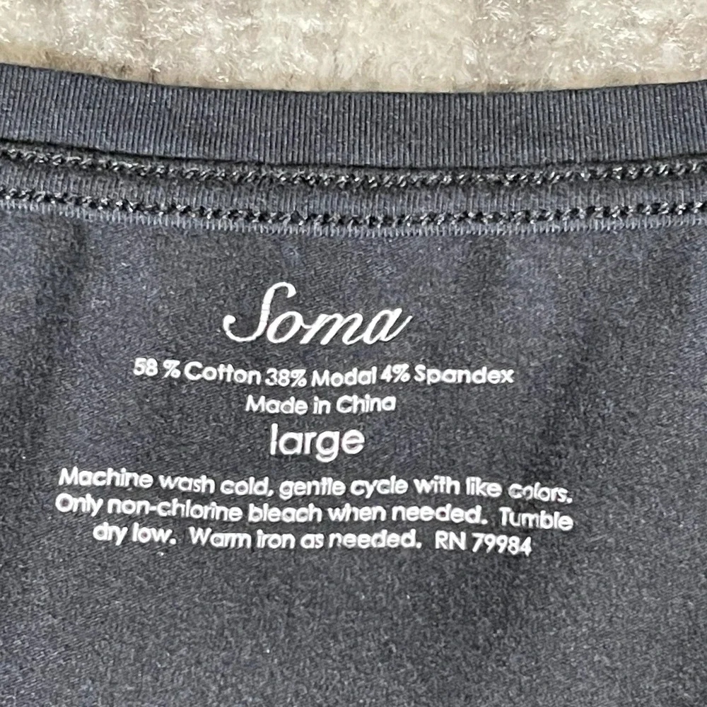 Soma Pajama Top Women Large Dark Grey Excellent Button Front Contrast Stitch